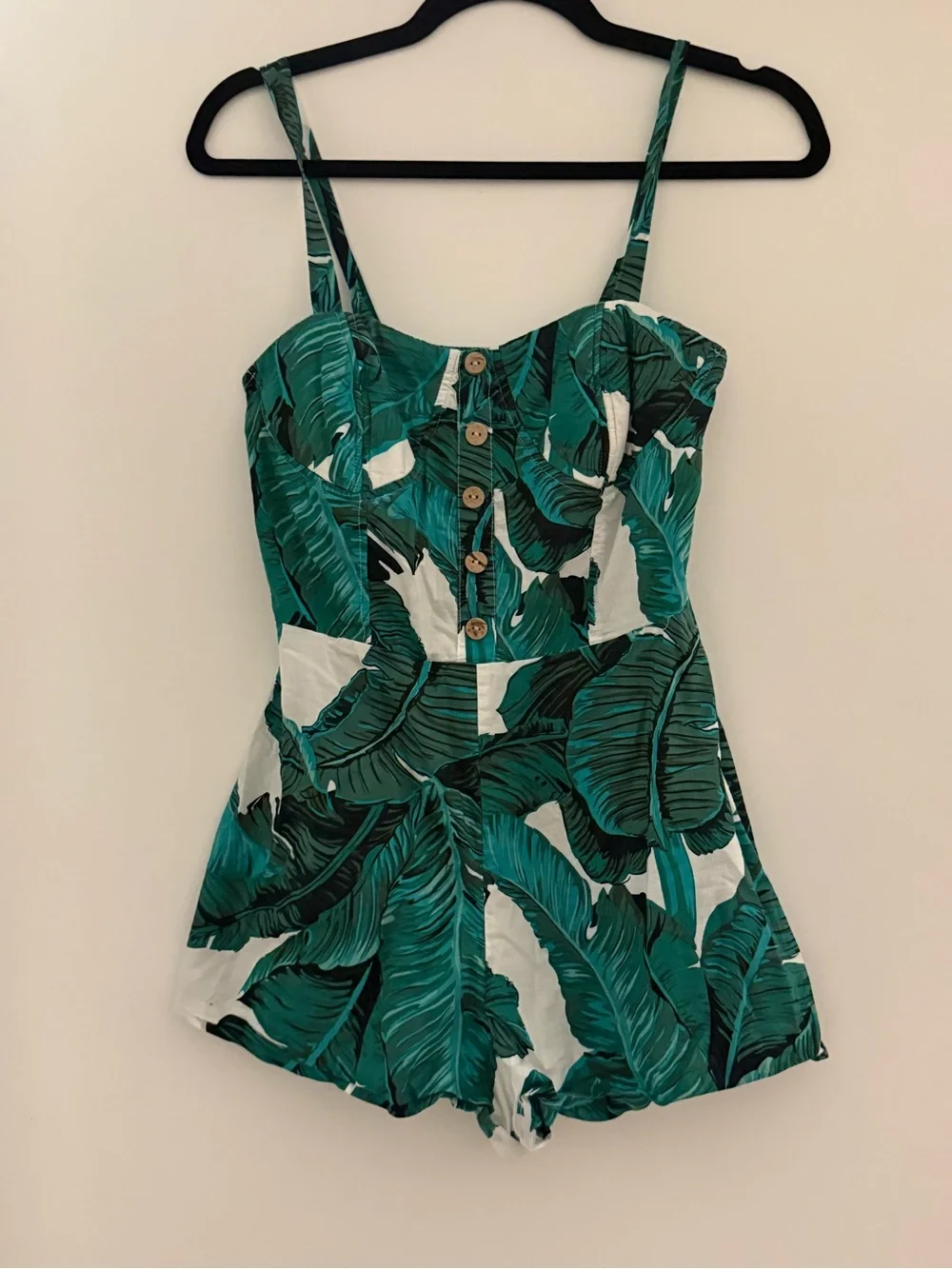 Nasty Gal Green & White Tropical Button-Front Romper - Picture 6 of 6